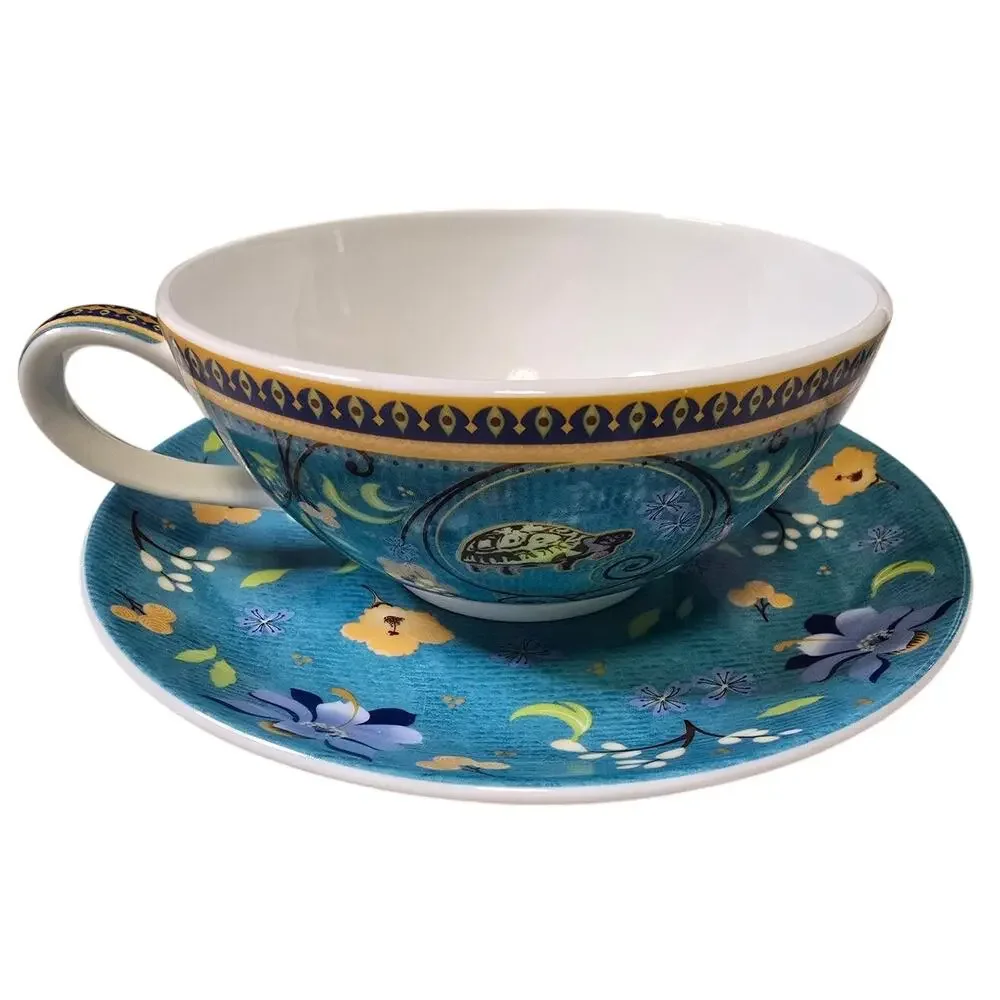 NWB Tea Logic Tea for One Floral Teapot Cup Saucer Set Blue Porcelain